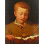William Perkins Babcock, American (1826-1899) Portrait of a young boy reading, oil on panel, signed,