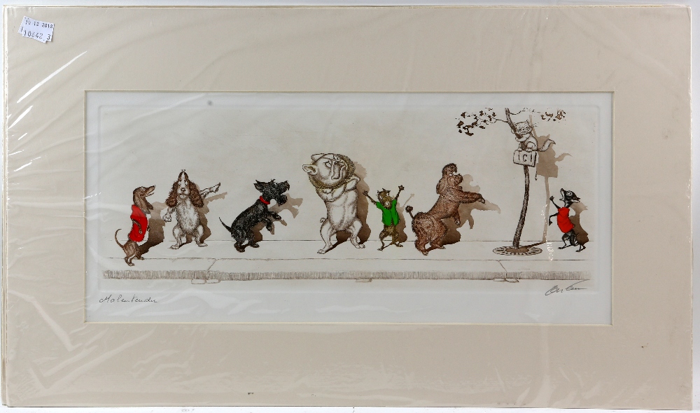 Boris O'Klein, Dirty dogs of Paris signed prints A la queue Maleutendu , and Profauateur 16cm x - Image 4 of 6
