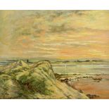 H Brandon Davis, British 19th/20th century, coastal scene with dunes and church, signed and dated