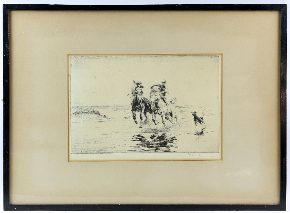 George Soper, Morning Exercise, etching, bears label to verso David Lamond, Dundee, 20cm x 30cm . - Image 4 of 6