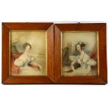 William Moore, Snr (British, 1790-1851), two portraits of young women, watercolour on pencil, each