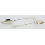 Two George III silver basting spoons, one by Soloman Hougham, London 1797, 31.5 cm long, the