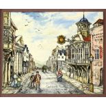 Rita C Whitaker RMS, High Street Guildford, 'Guildford town hall in 1887', enamelled panel on