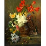 Willem I Hekking (Dutch, 1796-1862), still-life of mixed Spring flowers with a butterfly, signed,