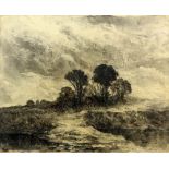 English School, copse by a track, charcoal, signed with initials A A, 25cm x 30cm.