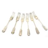 Set of six Victorian silver fiddle pattern dinner forks, by Josiah Williams & Co., Exeter, 1856,