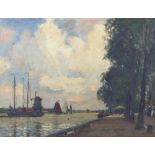 John Noble Barlow (British 1861-1917), Dutch canal scene with windmill and figures, signed, oil on