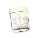 Edward VII silver sporting interest vesta case, one side engraved with a football player, the