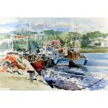 Jill Bays, English dock scene, signed watercolour, 34cm x 53cm .