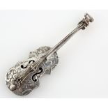 Continental silver miniature violin, with import marks for Elly Isaac Miller, London 1898, stamped