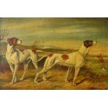 In the manner of Thomas Blinks. Foxhounds with huntsman in background, oil on board, bearing