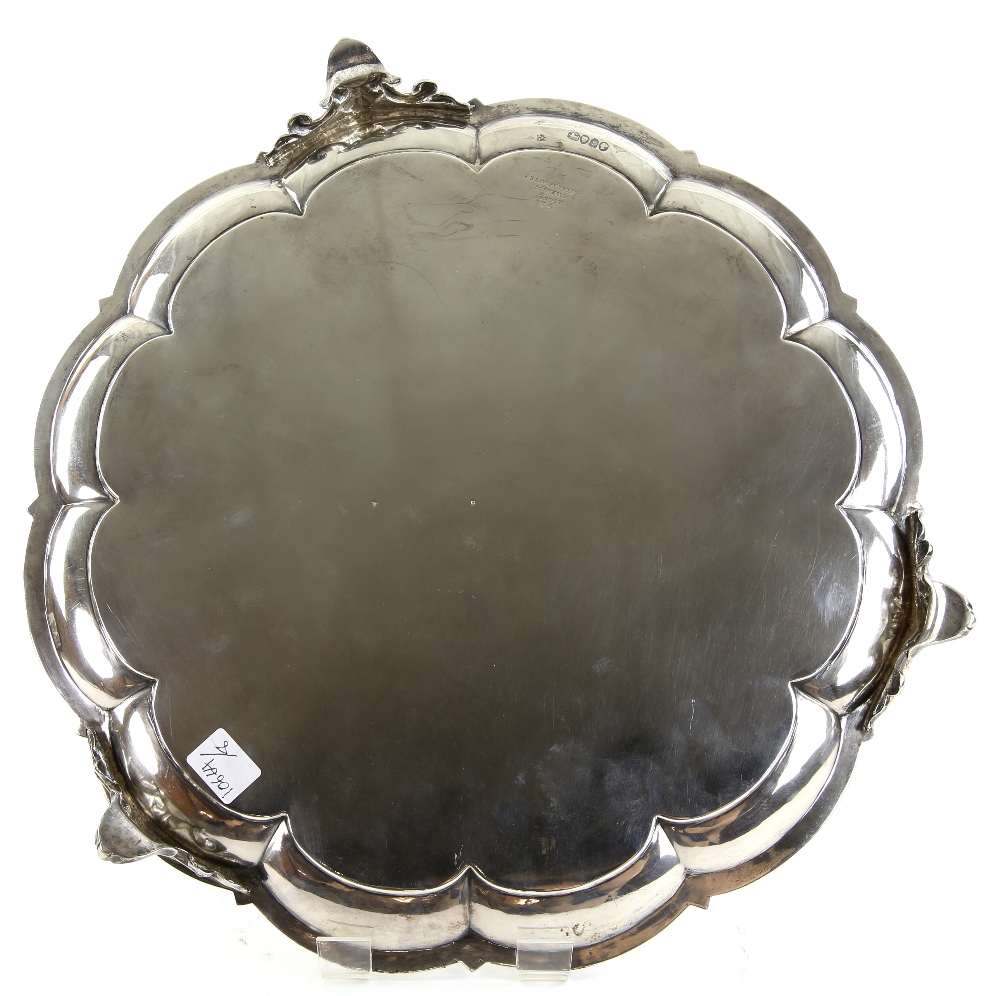 Victorian silver salver of lobed form with engraved decoration on three scroll feet, by Edward and - Image 4 of 6