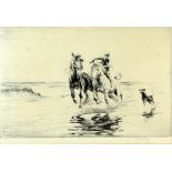 George Soper, Morning Exercise, etching, bears label to verso David Lamond, Dundee, 20cm x 30cm .