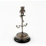 Edward VII silver ring holder, modelled as a miniature coat stand topped with a teddy bear, on