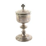 Modern silver ciborium with beaded decoration and knopped stem on round foot, by Vanpoulles Ltd.,