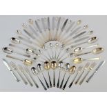 Mappin and Webb Art Deco set of composite silver plated flatware 12 table knives, 12 table forks ,