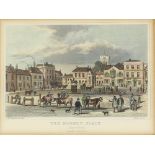 Three 19th century prints, The Market Place Petersfield 10cm x 15cm, Petersfield, 18cm x 23cm and