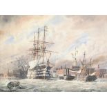 William Edward Atkins (British, 1842-1910). HMS Victory, signed watercolour, hand written label
