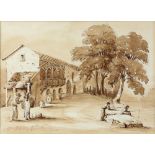 19th century Continental school, Cohoja, Navarra, Spain, pencil, 12cm x 19cm and Hitchin Church