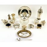 Selection of silver items including cruets, a sugar caster, by Roberts & Dore Ltd., Birmingham 1937,