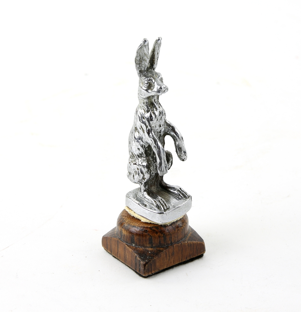 1930's silver plated mascot in the form of a hare from an Alvis 13cm . The base has been cut back,