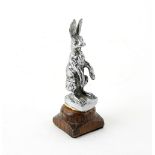 1930's silver plated mascot in the form of a hare from an Alvis 13cm . The base has been cut back,
