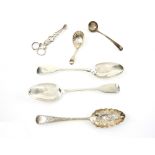 William IV pair of silver table spoons, with initialled terminals, by EA, London 1831, together with