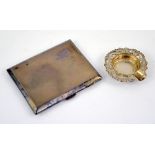 George VI silver cigarette case, with gilt interior and engine-turned decoration, by I.M.Co,