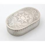 George III silver table snuff box, the oval cover and base chased with floral swags either side of a