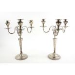 Victorian pair of associated three-light candelabra, with spiral fluted columns, each surmounted