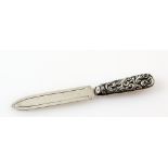 Victorian silver bookmark in the form of a knife with scroll chased handle, Birmingham 1892, maker's