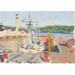 Alfred Hugh Fisher (British, 1867-1945), 'The Sloop Algerine in the dock, Vancouver Island', signed,
