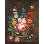 Maris, still life of flowers, signed, oil on panel, 43.5cm x 33.5cm, framed. Overall condition