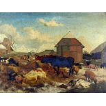 Thomas Barratt, Farm yard animals, oil on canvas, signed Thos Barratt and dated 1853 44cm x 60cm.