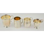 Four silver christening mugs, including one tapering with banded upper body, London 1808, 7.5 cm