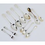 Georgian and Victorian silver flatware including 4 Victorian silver fiddle pattern table spoons,