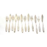 German set of silver fish eaters for six place settings, by H. Ehrenlechner, stamped 800, 16 oz (500