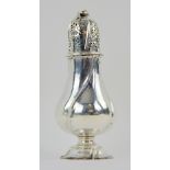 George V silver sugar caster, the body with wide spiral fluting, the finial designed as scrolling