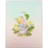 Mary Brooks, Pixie with caterpillar original book illustration, watercolour monogrammed 30cm x