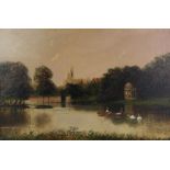 John Harding Lewis (British, 1840-1927). The Thames at Hampton with Garrick’s Folly. Oil on