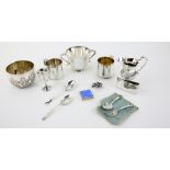 Selection of American and English silver, including a silver and blue enamel pill box, two