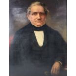 19th century portrait of man in a black jacket, unsigned, oil on canvas, 76cm x 58cm .