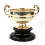 George V presentation silver-gilt twin-handled rose bowl, with wooden stand, by Williams Ltd.,