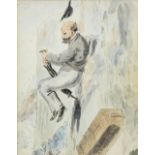 Edward Henry Corbould (British, 1815-1905). Cartoon, self portrait of Corbould sliding down a