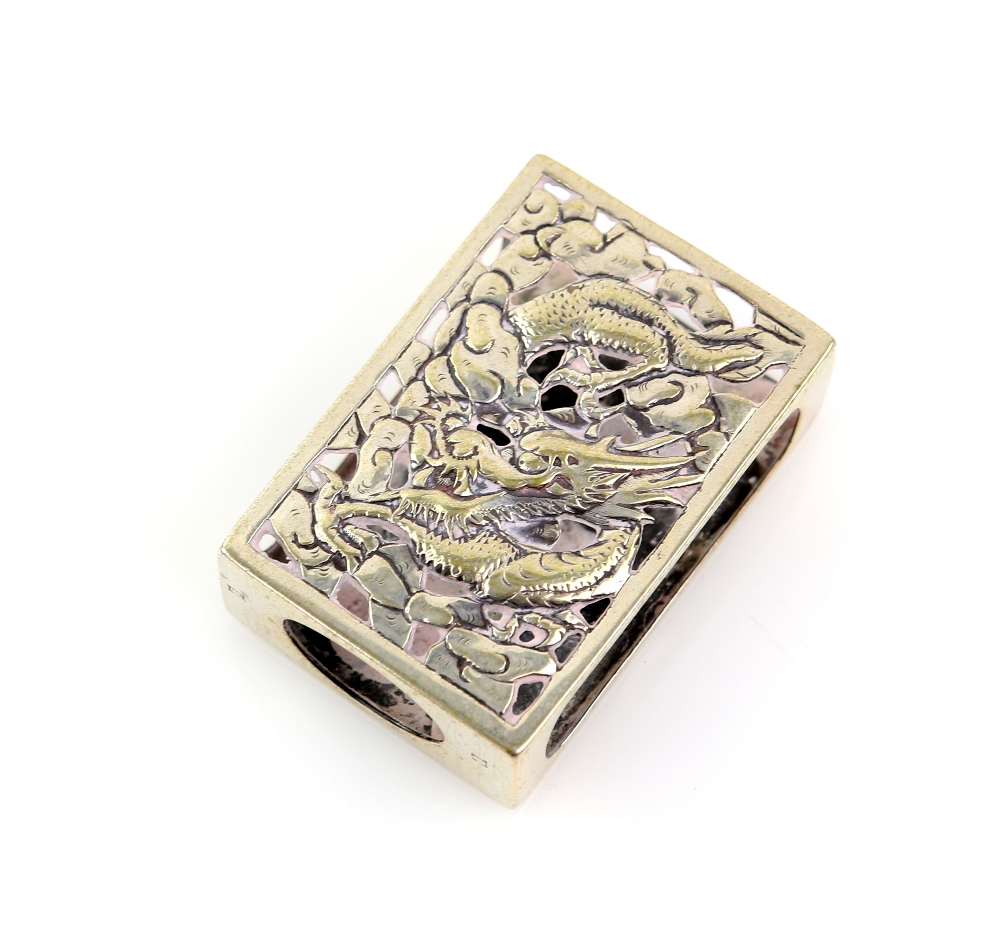 Chinese export silver match box holder, embossed with a dragon, maker's mark 'HC' 37g,. - Image 2 of 2