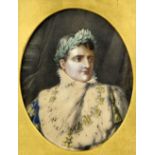 After Jean Baptiste Isabey. Portrait of Napoleon in Coronation robes. Lithograph with hand
