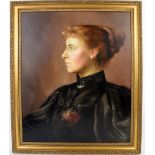 19th century style portrait of a young woman in a black dress, unsigned, oil on canvas, 54cm x