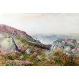 Florence Lucas Brewer, (1890-1939) Rocky coastal landscape, watercolour, signed, 36cm x 754cm,