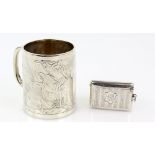 Victorian silver christening mug, chased with tropical birds and a vacant cartouche, by Atkin