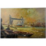 Lawrence Stone, Tower Bridge , signed oil on canvas, 50cm x 76cm .